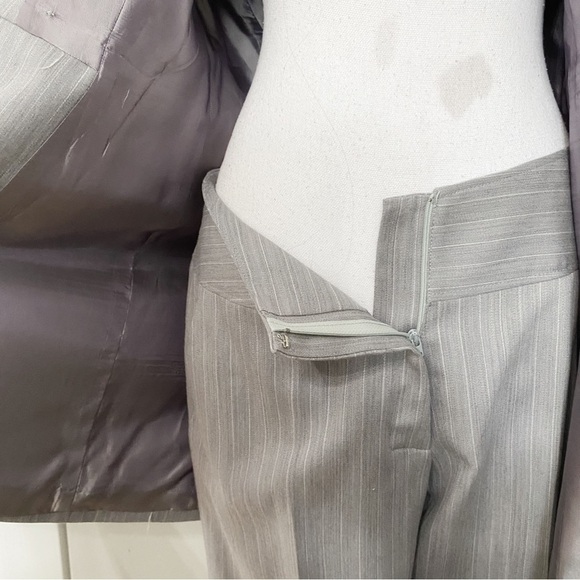 ROSS MAYER COLLECTION 2 PIECES GREY STRIPED BLAZER STRAIGHT LEG TROUSER SUIT SET - Picture 10 of 14